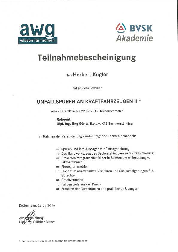 Unfallspuren an Kraftfahrzeugen II