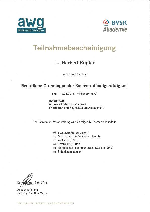 Rechtliche Grundlagen der Sachverständigentätigkeit