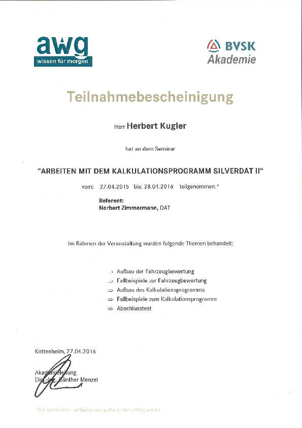Arbeiten mit dem Kalkulationsprogramm Silverdat II
