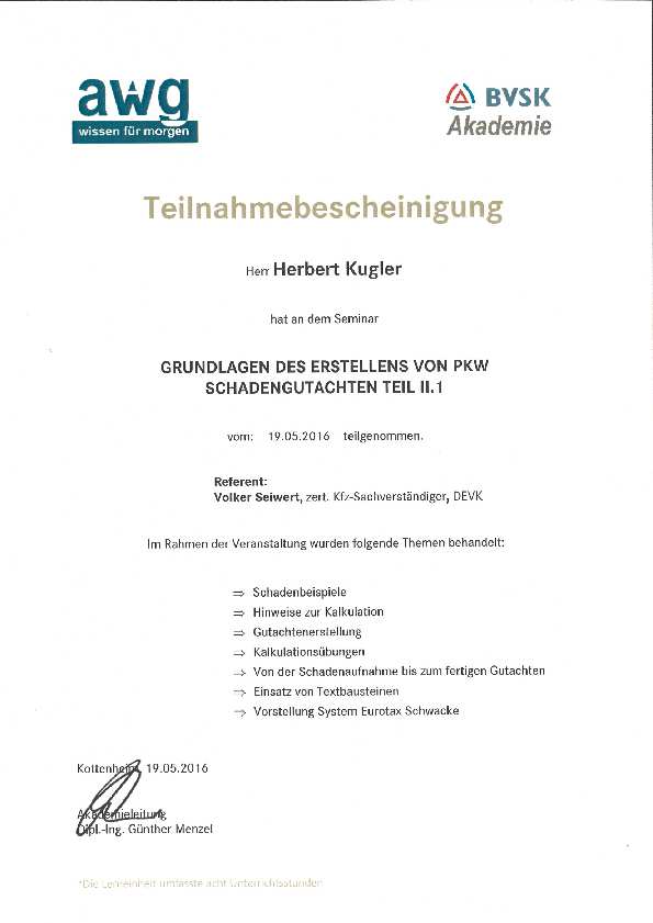 Grundlagen des Erstellens von Pkw-Schadengutachten Teil 1.1