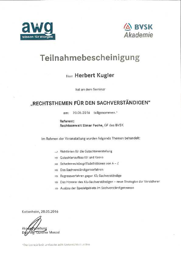 Rechtsthemen für den Sachverständigen