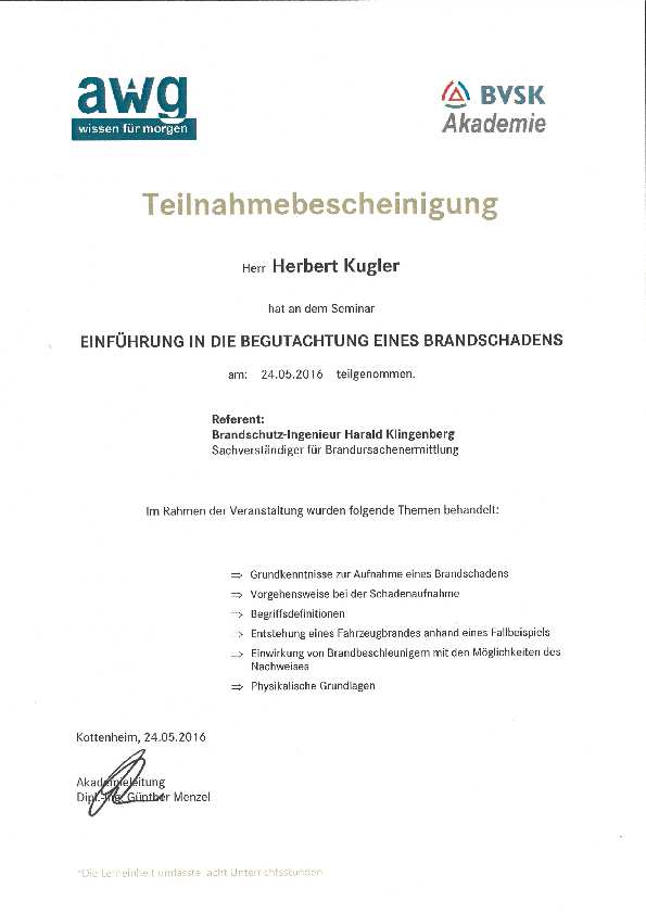 Einführung in die Begutachtung eines Brandschadens