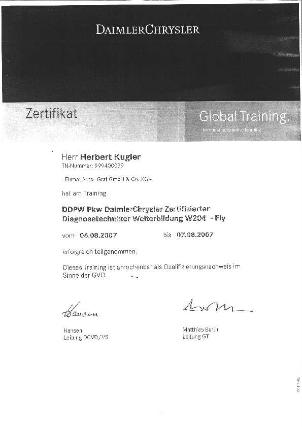 Zertifizierter Diagnosetechniker Weiterbildung W204 (2007)